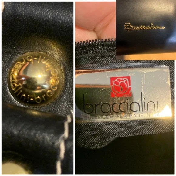 BRACCIALINI BLACK LEATHER SHOULDER BAG W/MULTI COLOR FABRIC SIDES - Picture 12 of 13